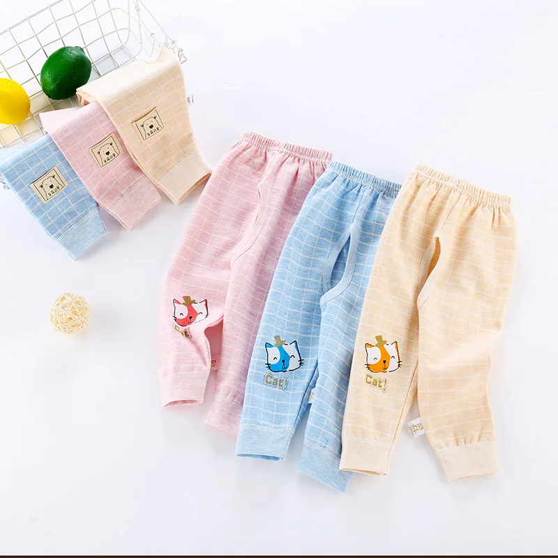 Pantalones de algodón para bebé, ropa para niños, pantalones de pijama con entrepierna abierta, Color Natural, aire acondicionado, primavera y otoño