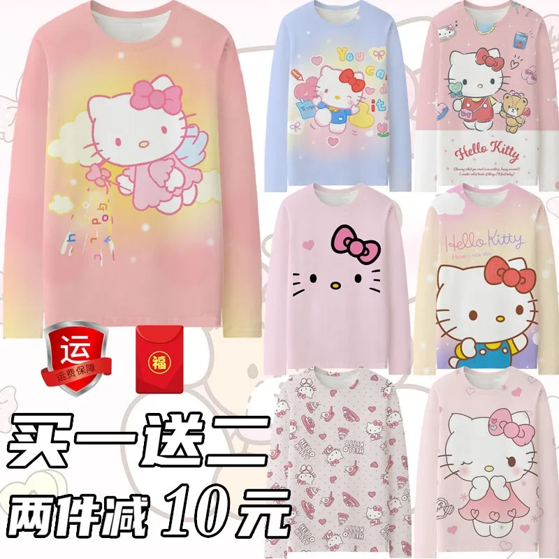 

Hello Kitty Joint T-shirt Women Long Sleeve Trend Loose Sanrio Around T-shirt Girls Clothes