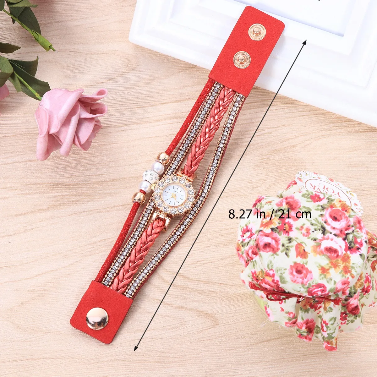 

Fashion Multi-Layer Bracelet Red Bracelet Women Quartz Watch Durable For Party Watch Wedding Gift