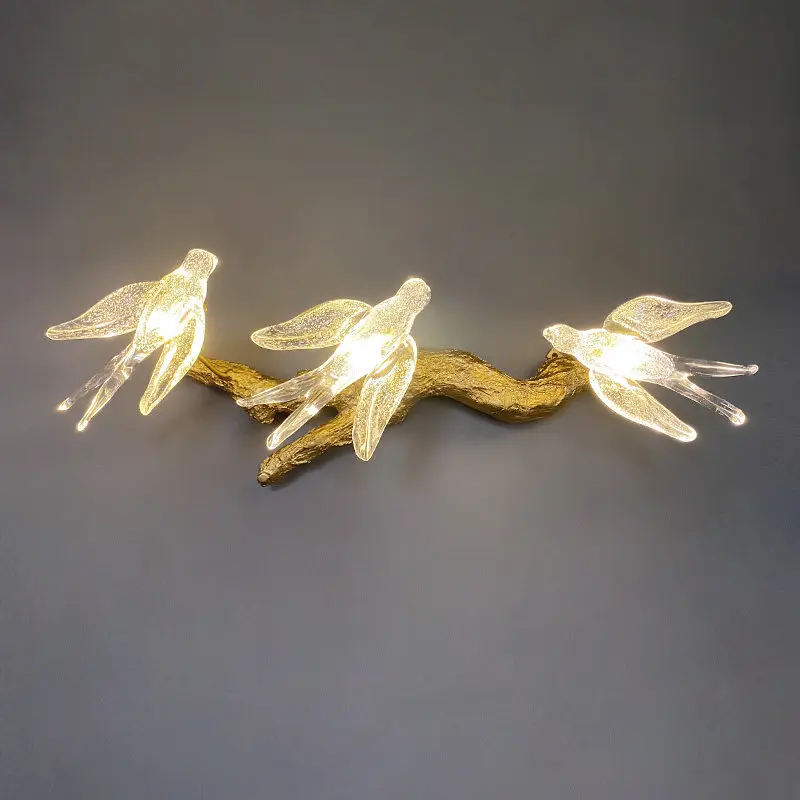 

New Chinese all-copper wall lamp, living room background wall lamp, light art, swallow villa aisle study bedroom bedside
