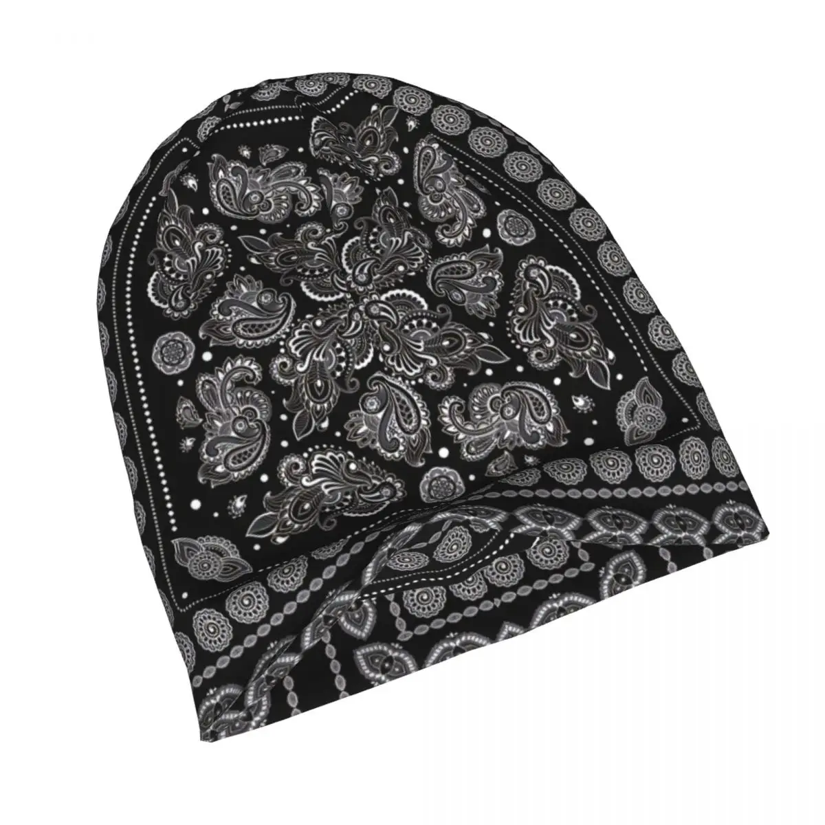 Hat Oriental Paisley Ornament Black And White Autumn Spring Caps For Men Women Paisley Style Skullies Beanies Ski Caps