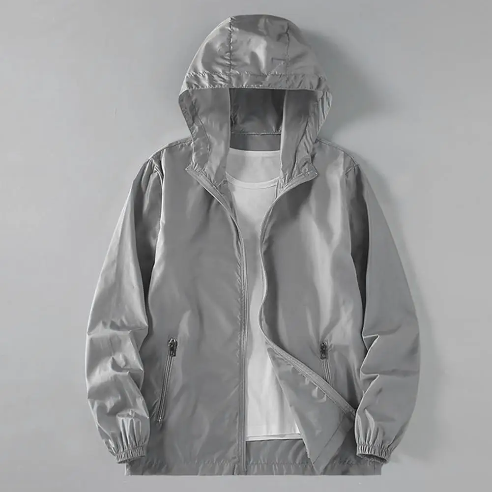 สีดําเสื้อแจ็คเก็ตผู้ชาย Windbreak Coat PLUS ขนาดแฟชั่น Casual เสื้อแจ็คเก็ตกันน้ําชายสีทึบ Outerwear ขนาดใหญ่