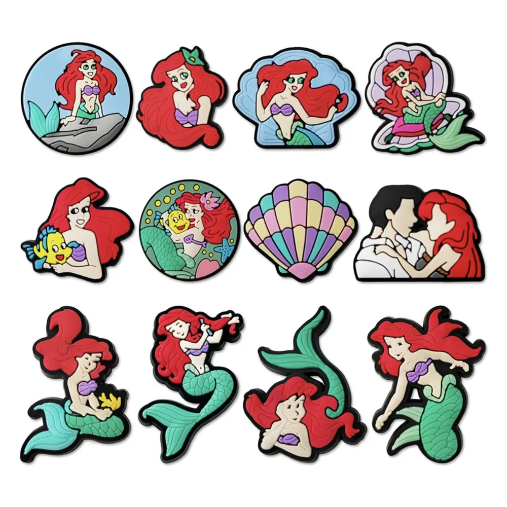 

1-12 шт. MINISO Disney подвески для обуви в виде русалки из ПВХ, аксессуары для обуви с рисунком, Декоративные Классические сабо, детские подарки