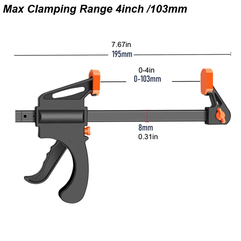 Woodworking F Clamp Wood Work Bar Clip Hard Quick Ratchet Speed Squeeze Release DIY Carpentry Hand Tool Gadget 4inch Heavy Duty