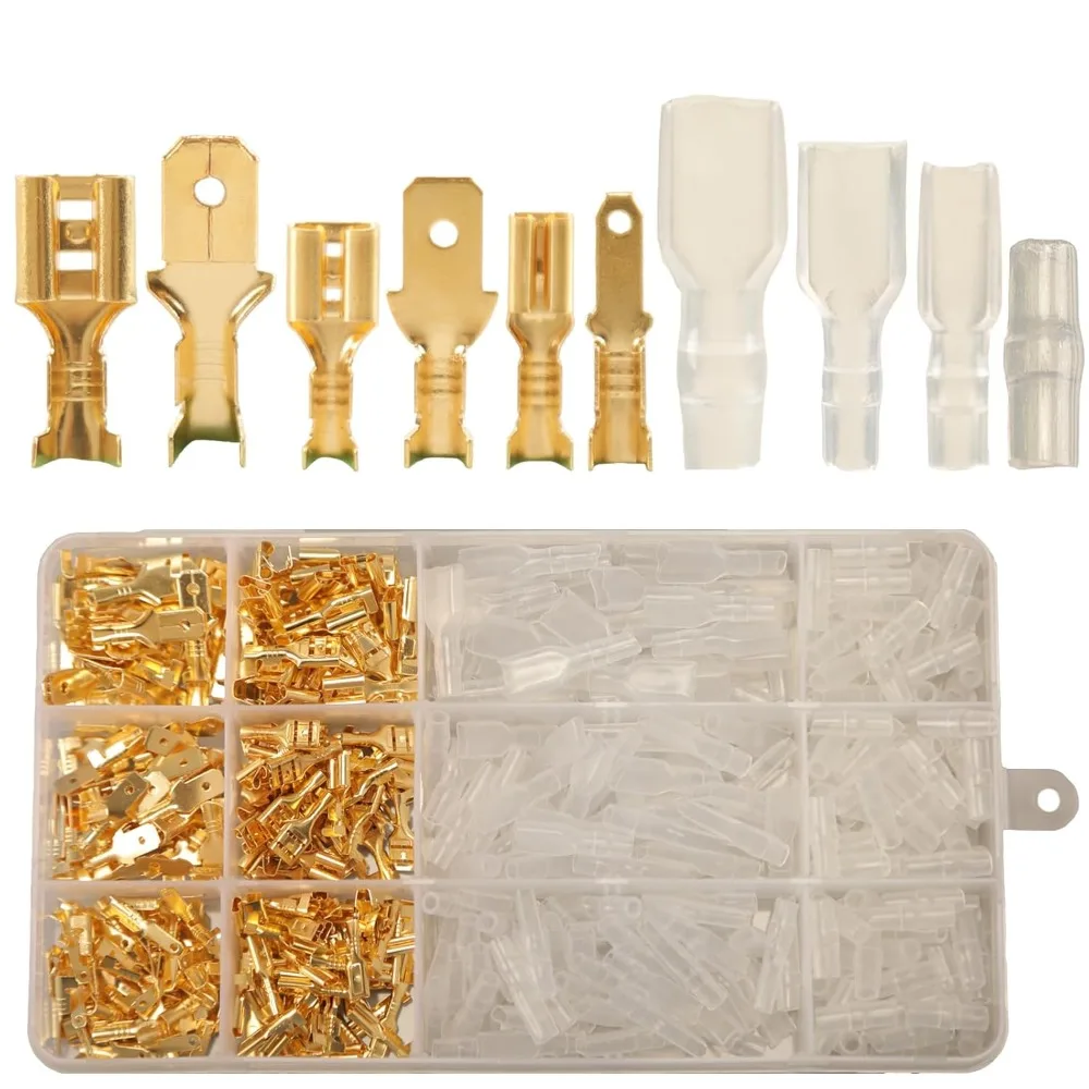 480pcs Male and Female Spade Connectors Kit with Insulating Sleeve 2.8mm 4.8mm 6.3mm Crimp Terminals Electrical Wire Connector