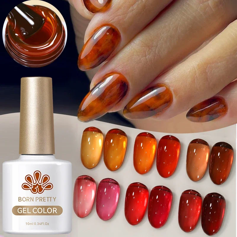 BORN PRETTY 10ml Jelly Amber Gel Nail Polish Crystal Translucent Color Winter Brown Nail Art Gel Semi Permanent UV LED Varnish