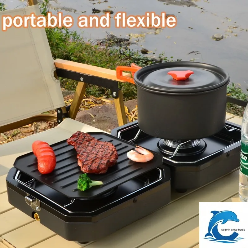 Portable Double Burner Gas Stove Cassette Camping Stove Foldable Stainless Steel Butane for Outdoor Picnic Hiking
