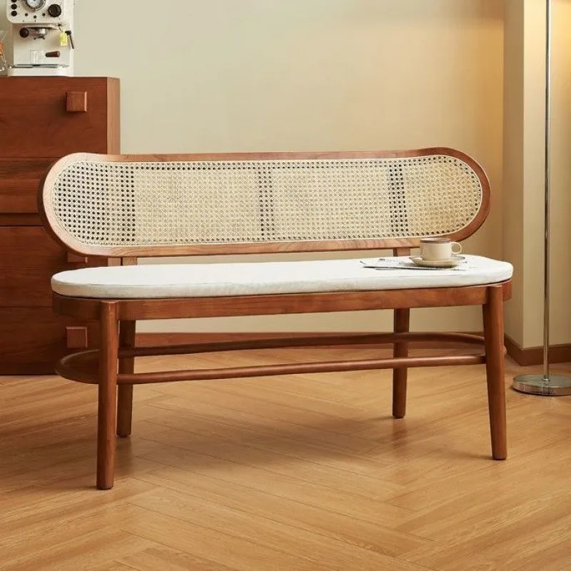

Ясеневая деревянная скамейка со спинкой из цельного дерева из ротанга в японском стиле. Небольшая квартира, домашний конец кровати, табурет для пеленания обуви, диван-стул.