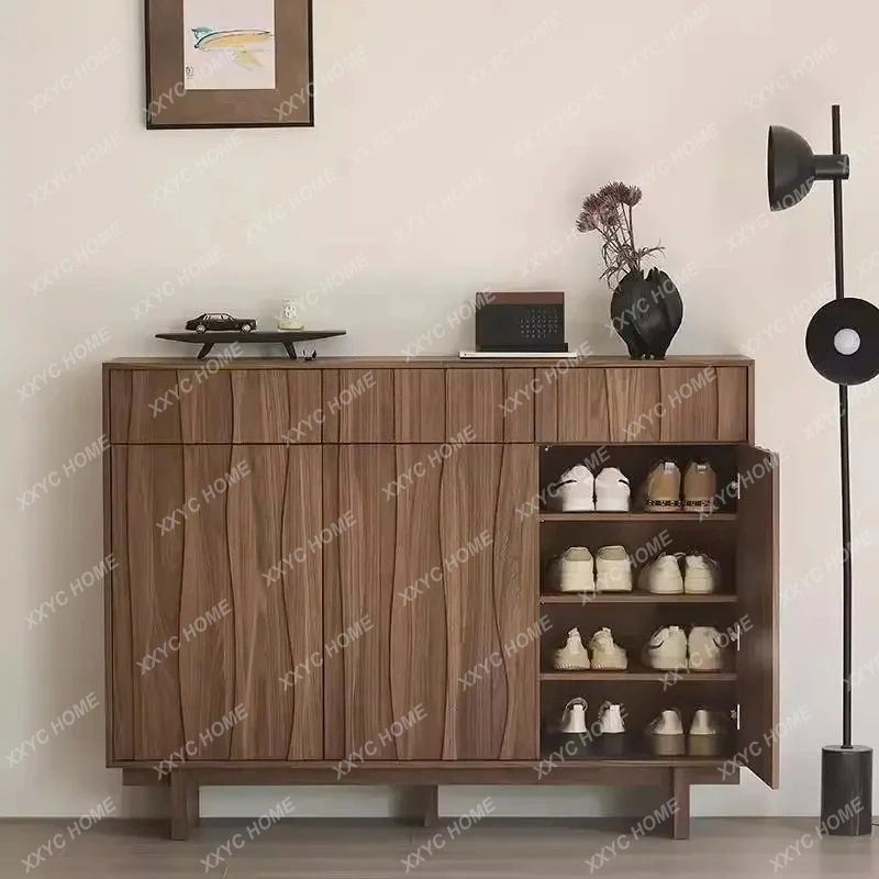 FFBlack walnut solid wood shoe cabinet modern small apartment storage shoe changing cabinet
