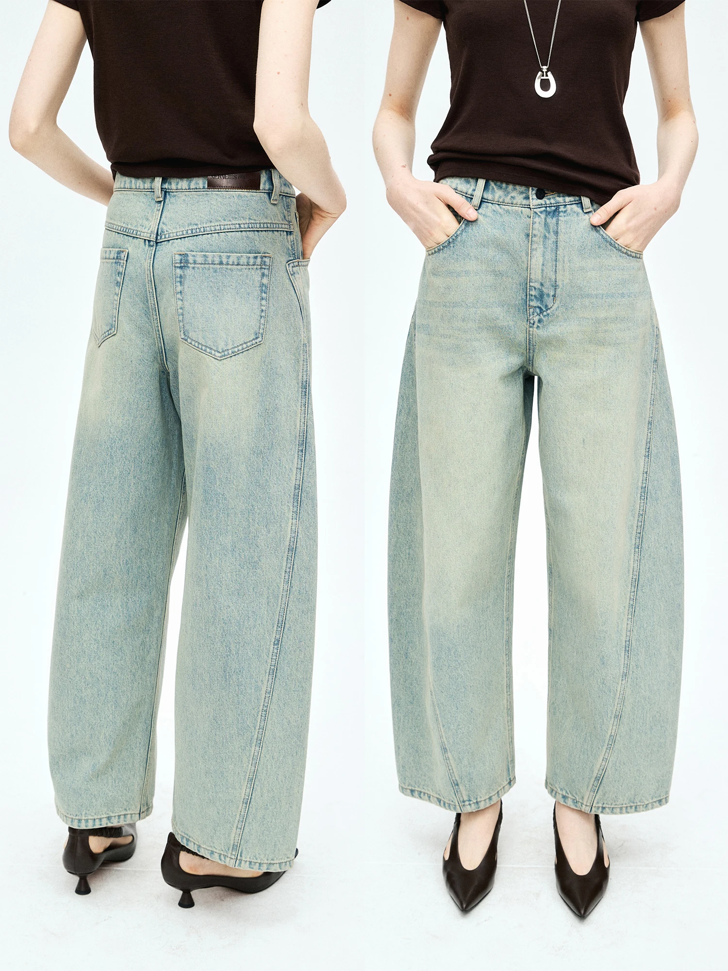 

Faionable Vintage Waed Side Arc Deconstructed Patchwork Denim Jeans by MRS Studios l Waist Cotton Button Closure
