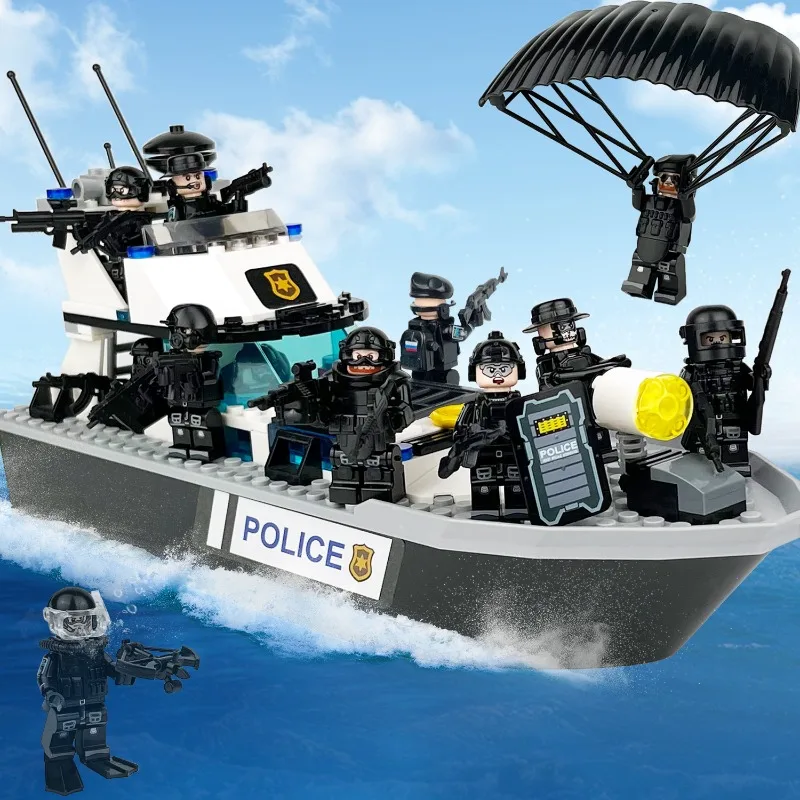 M8162 ロシア特殊警察ミニチュアバイク、パラシュート付き警察犬武器アクセサリー、子供向けおもちゃビルディングブロック