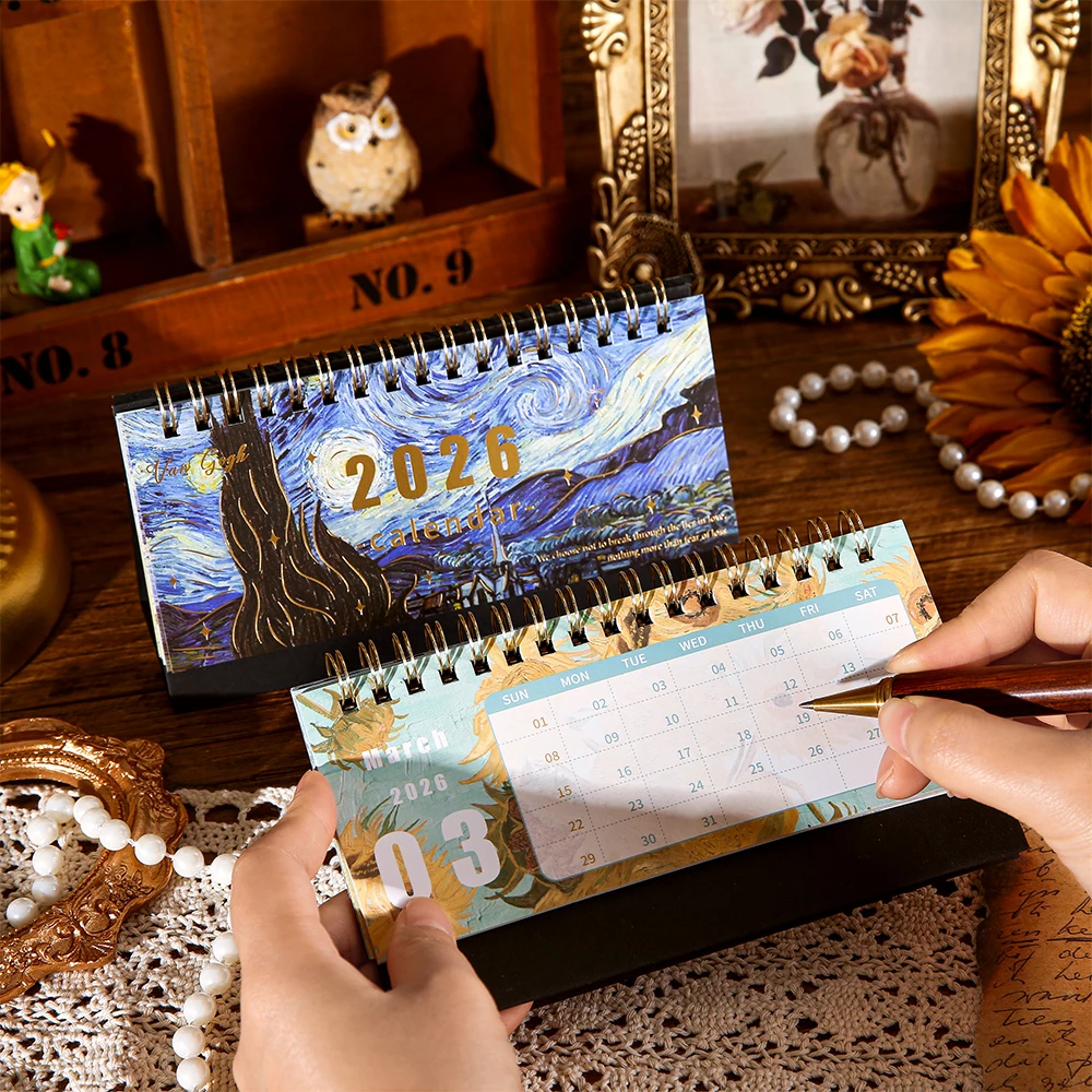 2026 تقويم مكتبي نمط رسم فني عتيق، مخطط شهري مع لوحة مذكرة للمكتب والمنزل والمدرسة والتخطيط والتنظيم #4