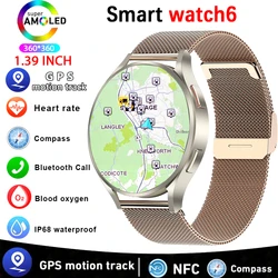 2024 New GPS Track Compass Watch 6 Smart Watch Men Amoled Always Display Body Temperature Clock BT Talk  Smartwatch Men Women