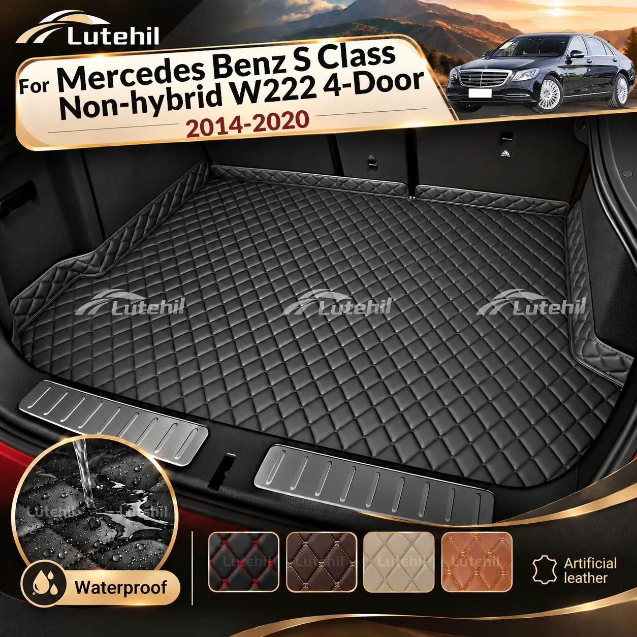 For Mercedes Benz S Class Non-hybrid W222 4-Door 2014-2020 3D Car Trunk Mat Cargo Liner Pad Interior Accessories