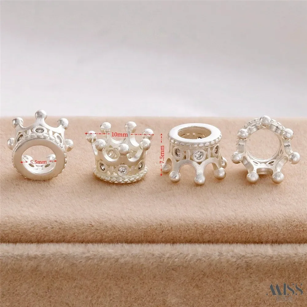 Copper Plated Thick Silver Inlaid Zircon Crown Bead Diaphragm DIY Handmade Bracelet Flower Tray Bead Hat Jewelry Accessories