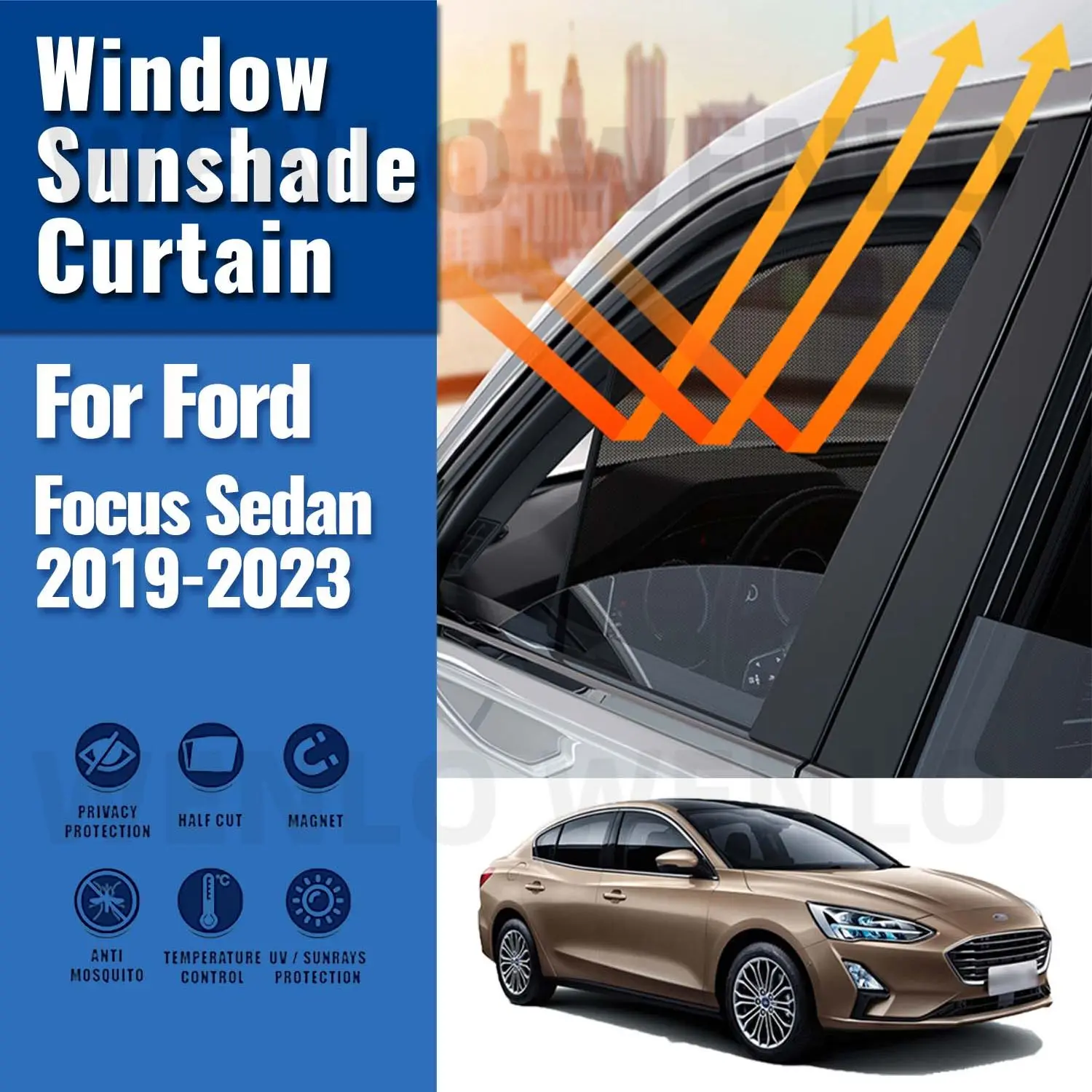 For Ford Focus Sedan MK4 2019-2023 Magnetic Car Sunshade Shield Front Windshield Frame Curtain Rear Side Window Sun Shade