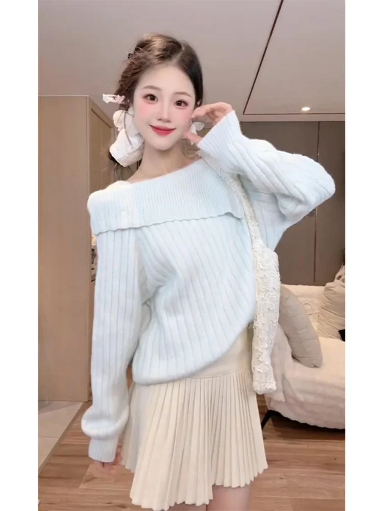 

Корейский свободный вязаный свитер с колючками, мягкий уютный базовый слой, однотонный ленивый осенне-зимний вязаный топ, женская мода