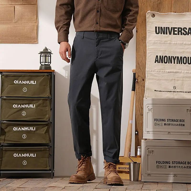 กางเกงลำลองผู้ชายสไตล์ธุรกิจทรงตรง ยืดหยุ่น แฟชั่นแบรนด์ Y2K เสื้อผ้าเกาหลี กางเกงทำงาน กางเกงคาร์โก้ สตรีทแวร์ สำหรับฤดูใบไม้ร่วงและฤดูหนาว