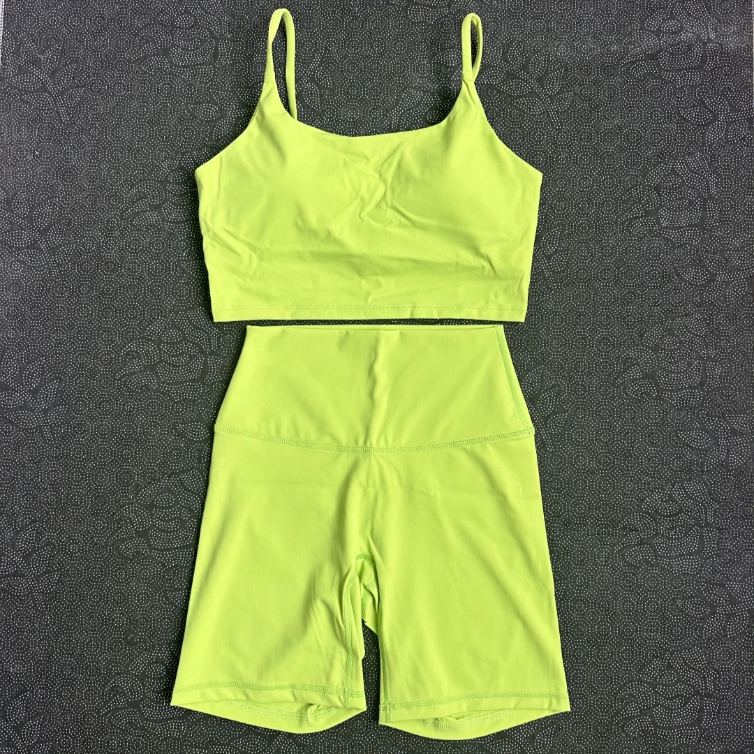 Solid Color Gym Women Fitness Yoga Set Suspenders Sport Bra Top+High Waist Short Leggings 2pc Suit Comprehensive Training Wear