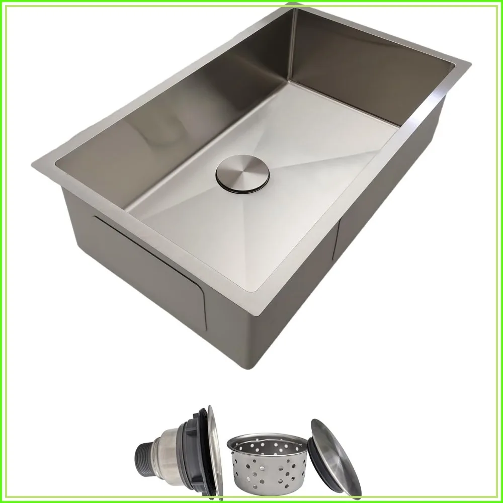 30 Inch Undermount Kitchen Sink 18 Gauge Stainless Steel Single Bowl 30x18x9 Brushed with Drain Kit