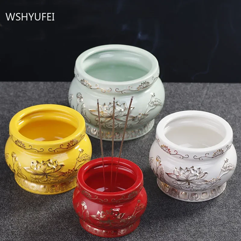 Traditional Ceramic Lotus Incense Burner Ornaments Buddha Hall Lotus Stove Decoration Home Feng Shui Worship Accessories