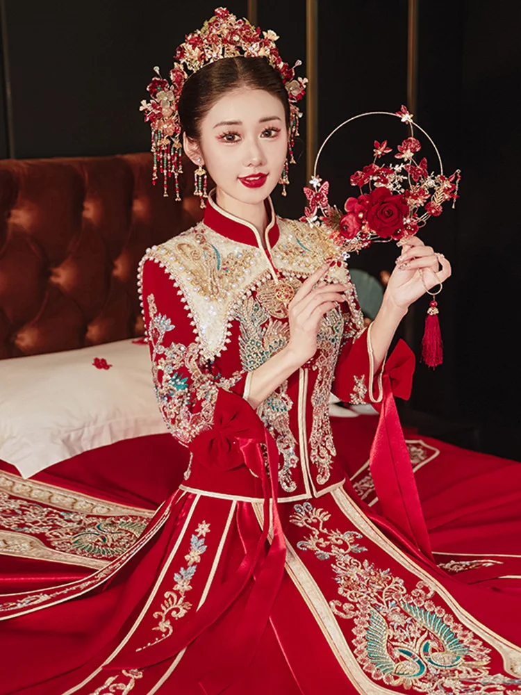 

Yourqipao Xiuhe Clothing 2023 New Wedding Dresses Chinese Bridal Clothing Kimono Women's New Dragon and Phoenix Bridal Gowns