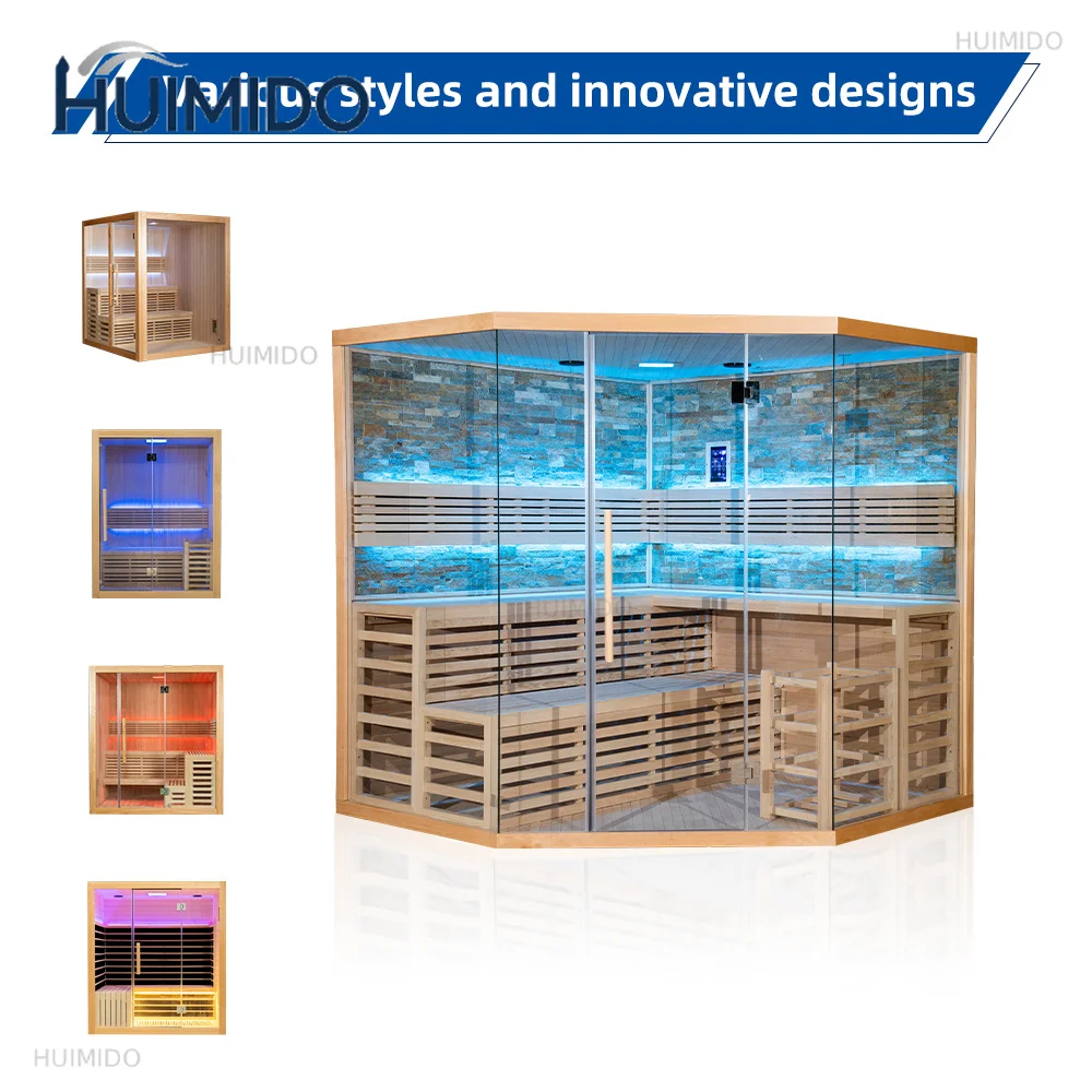 Large corner sauna room, can accommodate 6-8 people, infrared sauna, luxury sauna accessories, suitable for parties, camping
