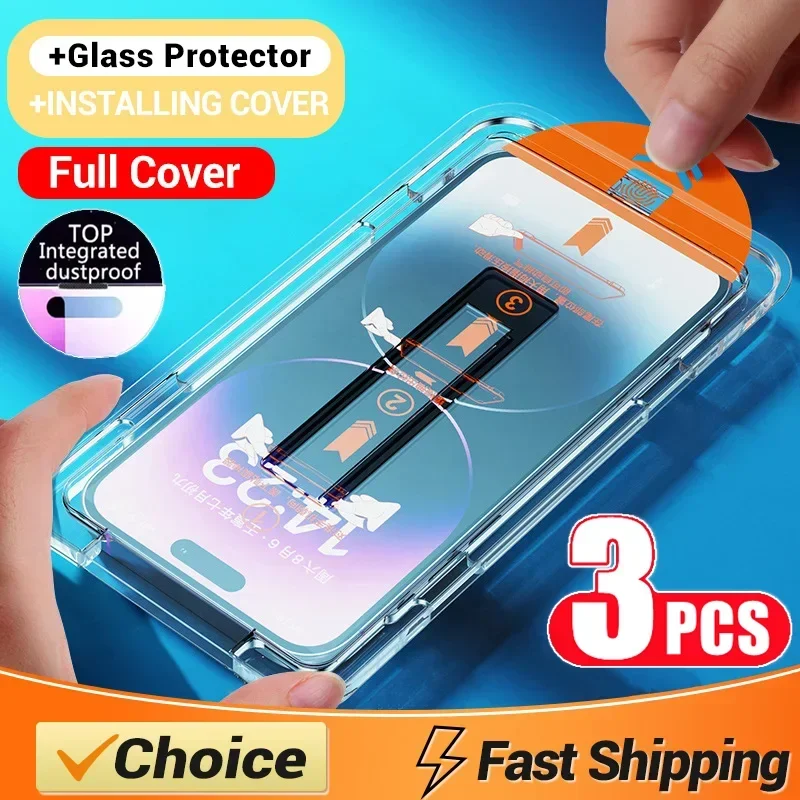 3Pcs Oleophobic Coating Dust Free Easy Installation Screen Protector For iPhone 14 11 13 12 15ProMax Mini XSX XR 15 16Plus Glass