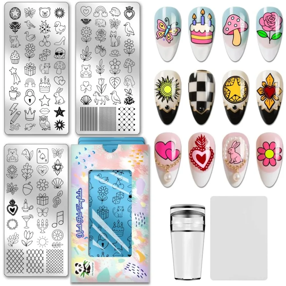 Stainless Steel DIY Nail Art Templates Template Tool Rectangle Animals 12x6cm 3pcs/set
