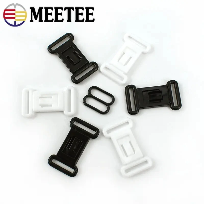 100sets Meetee 12.5mm Plastic Adjustable Buckles O Ring Clasps Hooks Bow Tie Buckle for Bra Underwear Accessories