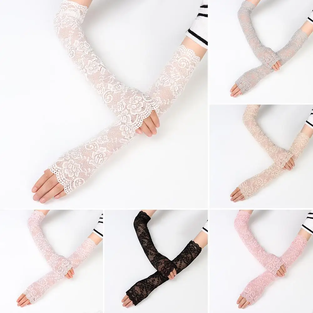 1 Pair Fashion Lace UV Protection Arm Sleeve Mittens Fingerless Driving Gloves Arm Cover Ice Arm Cuffs