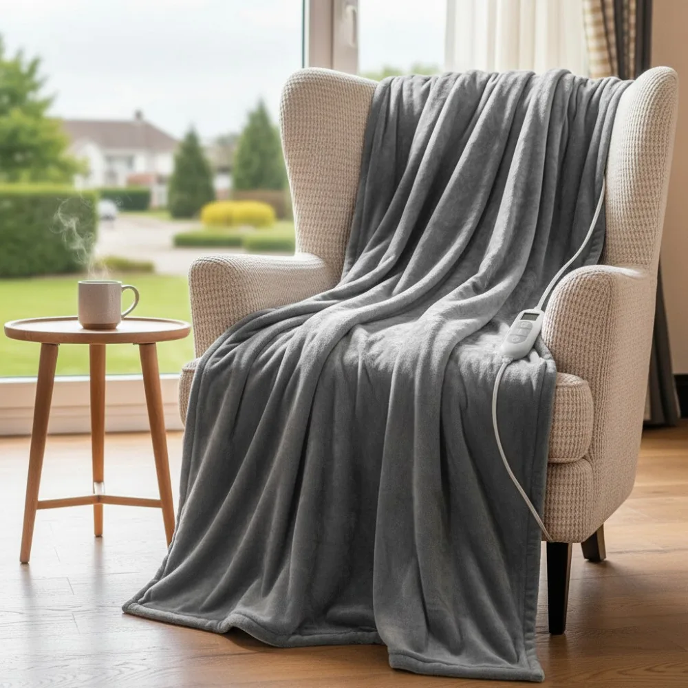 

Flannel Electric Throw Blanket with 1-9H Timer, 8 Heat Levels, ETL Certified, Machine Washable for Full Body Warmth