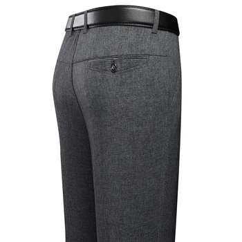 Mens Trousers Business Casual Pants Summer Autumn Dress Straight Pants Elastic Black Grey Loose Formal Pants 4