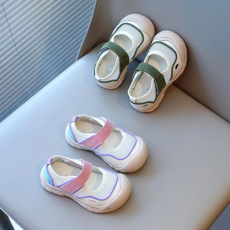 Girls Fashion Sport Shoes Air Mesh Breathable Solid Color Summer Children Casual Sneakers Kids Toes Wrapped Shoes