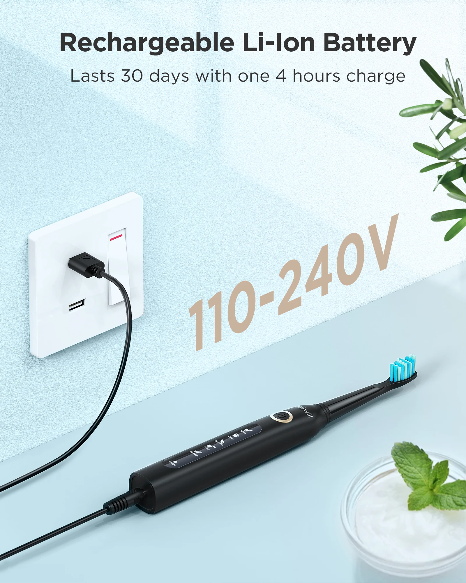 Fairywill Electric Sonic Toothbrush USB Charge FW-D7S Rechargeable Waterproof Electronic Tooth Brushes Replacement Heads Adult
