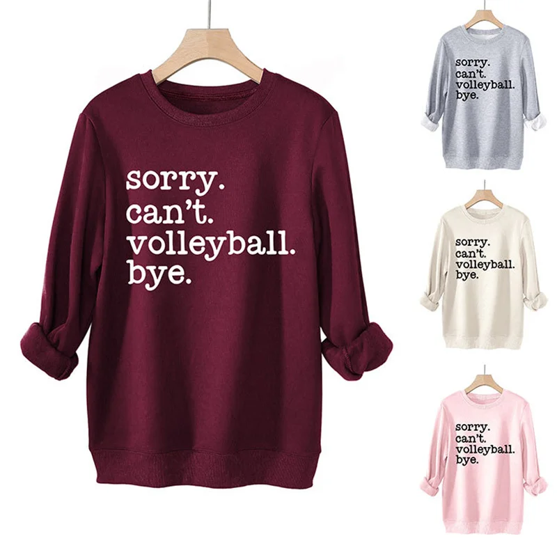 Fashion new women's cotton winter sorry can't volleyball bye printed vintage round neck thickened ground wool fleece hoodie