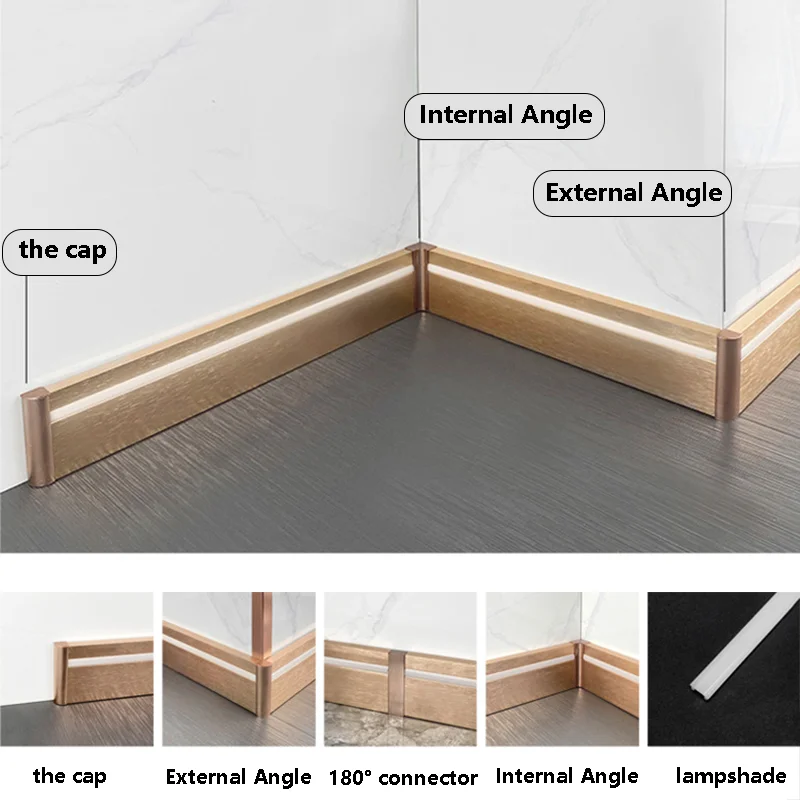 H80mm LED Skirting Board Line Aluminum Profile Baseboard Milky PC Diffuser Channel Brushed Black Skirting Linear Corner Bar Lamp