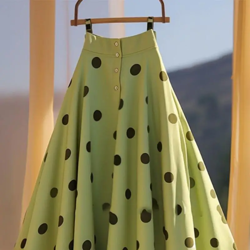 Spring Summernew Women Clothing French Fairy Style Gentle High-End Umbrella Skirt Fashion Versatile High Waisted Polka Dot Skirt
