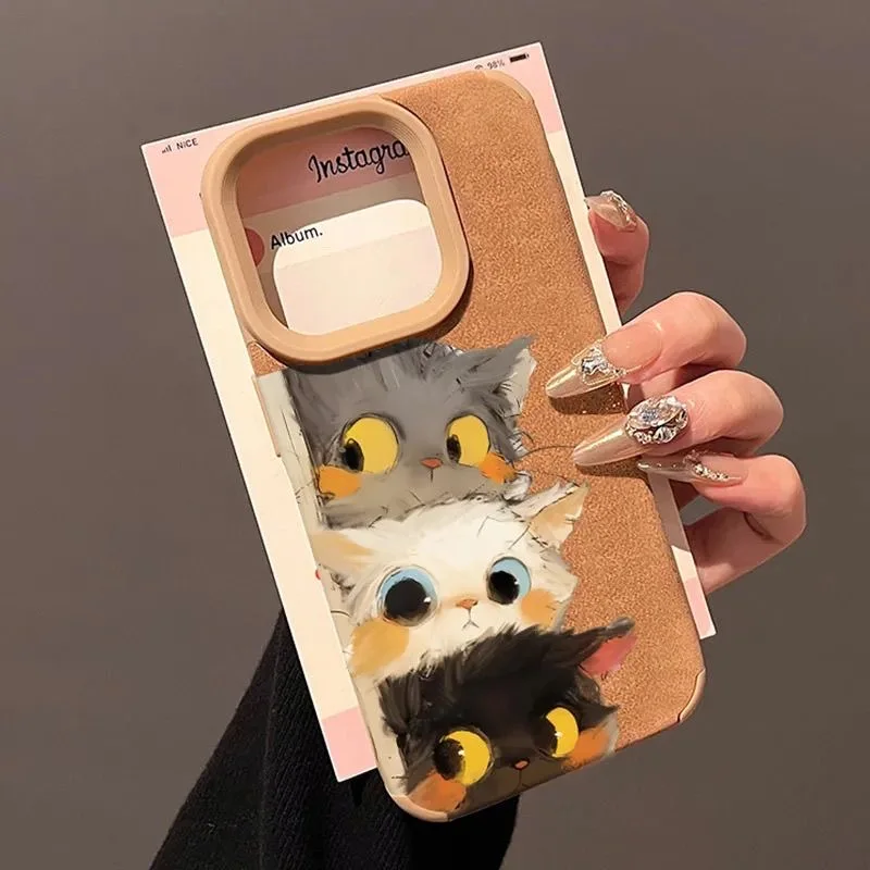 

cute cats cartoon matte phone case for iphone 17 pro max 16 plus 15 14 13 11 camera protect silicone back cover for iphone 12 xr