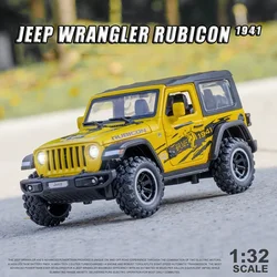 1:32 Jeep Wrangler Rubicon 1941 Off-Road Diecast Metal Alloy Model car Pull Back Sound Light Car Children Gift Collection A417