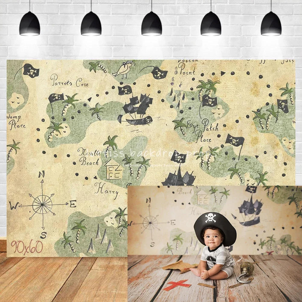 Treasure Island Backdrops Boy Portrait Props Kids Baby Cake Smash Photography Birthday Party Child Sports Background