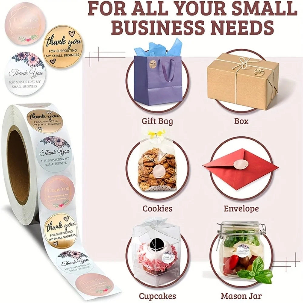 500-Pack Thank You Seal Stickers, Envelope Decoration Adhesive Stickers, Gift and Cake Packaging, Household Bottle Cap Seal Stickers