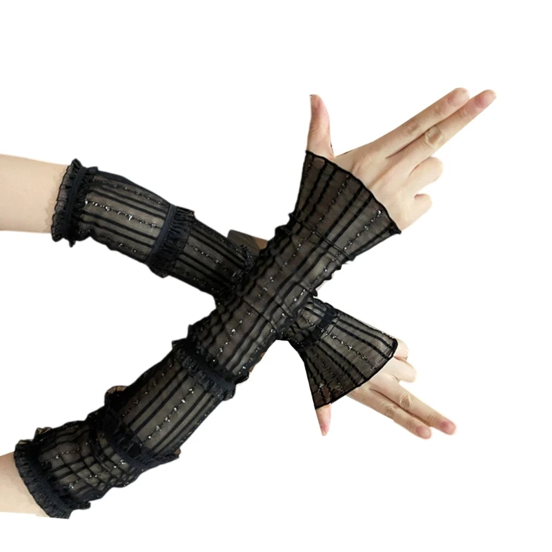 Arm Sleeves for Beach Getaways Holiday Sunproof Gloves with Pleated Lace Trim Women Elastic Driving Long Sunproof Gloves