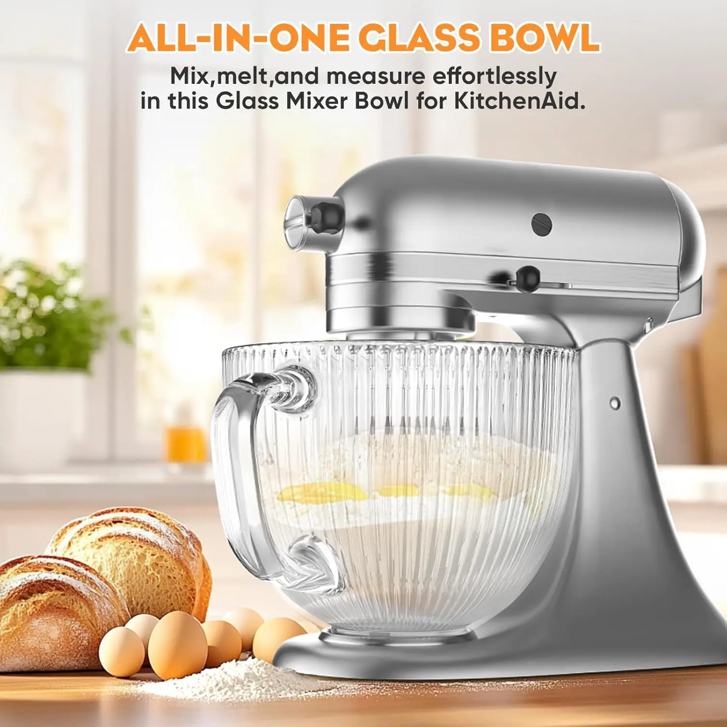 GVODE Glass Bowl for Kitchenaid Mixer, 4.5-5 Quart Tilt-Head for