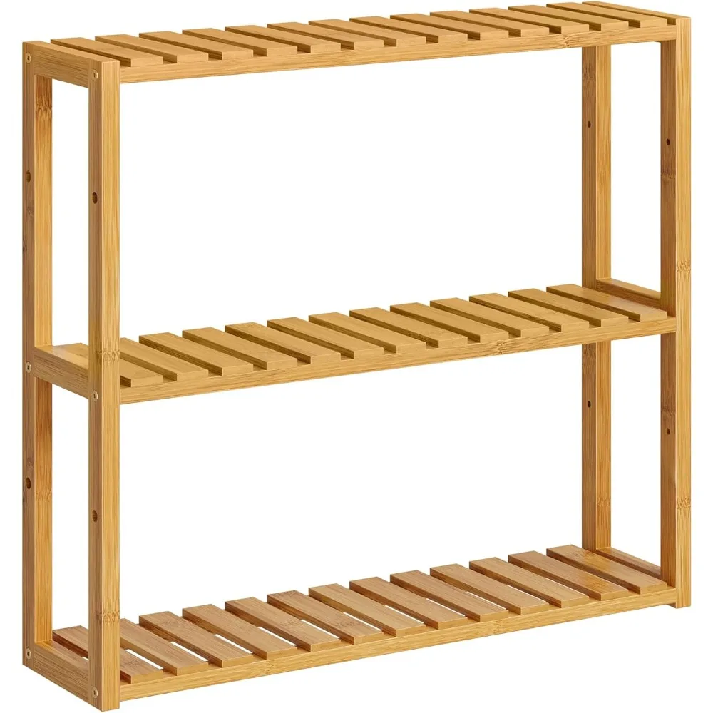 SONGMICS Bamboo Bathroom Shelf, 3-Tier Adjustable Plants Rack, Wall-Mounted or Stand, in the Living Room, Balcony, Kitchen, 5.9