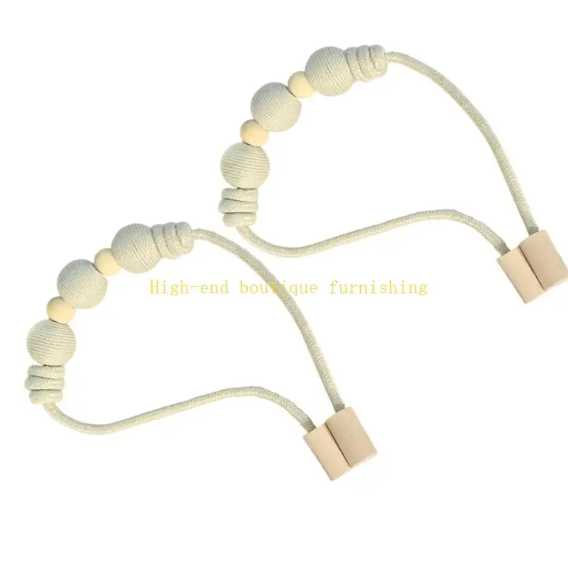 L9NB 2Pcs Woven Rope Curtain Binders with Beads Tiebacks for Interior