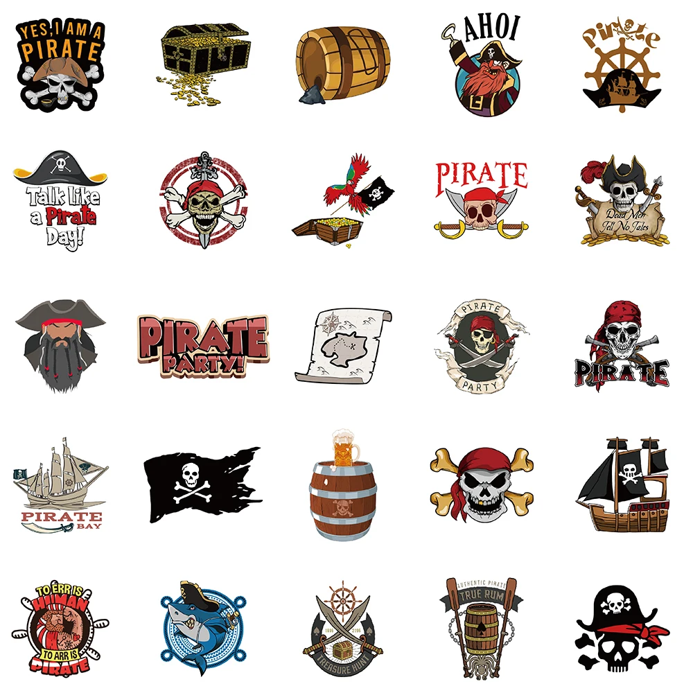 50PCS Pirate Skull Stickers Captain Buccaneer Vintage For DIY Notebook Luggage Motorcycle Laptop Refrigerator Decals Graffiti