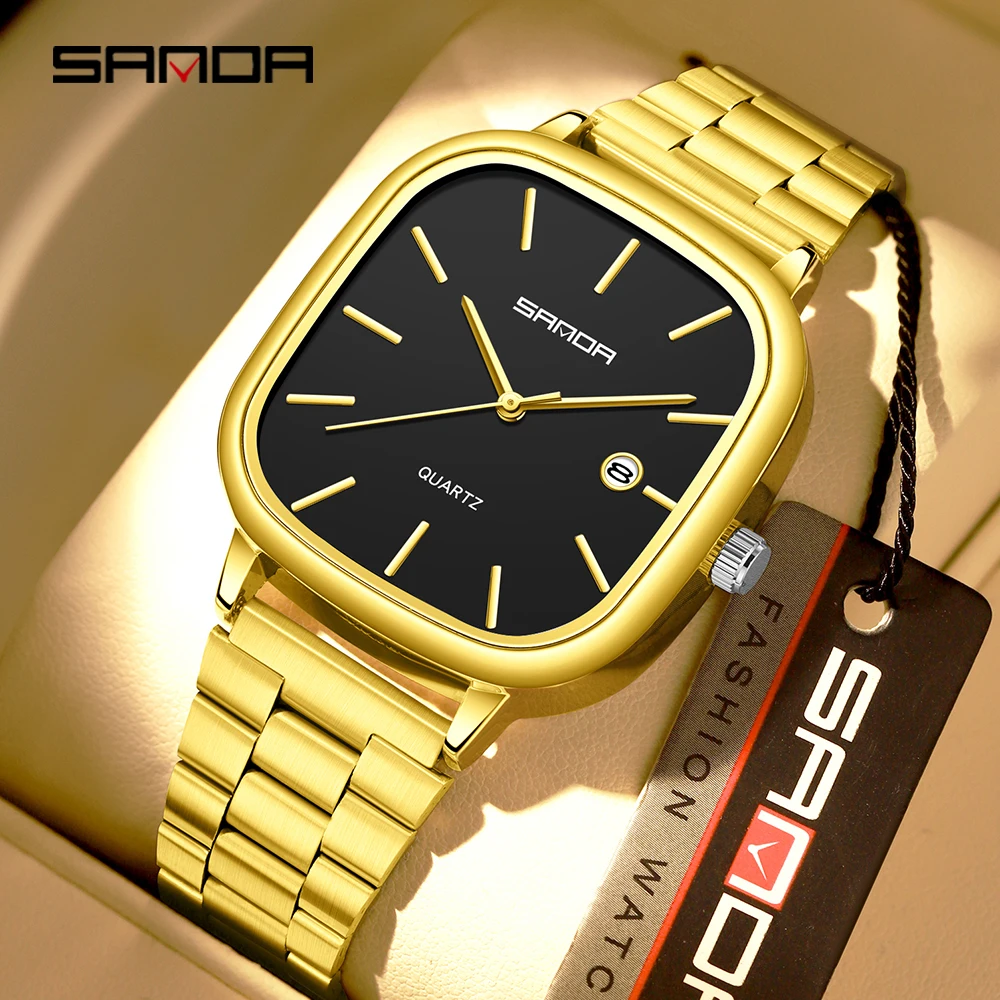 SANDA 3277 Couple Quartz Watch Men's and Women's Square Watch 3ATM Waterproof Calendar Simple and Elegant Valentine's Day Gift