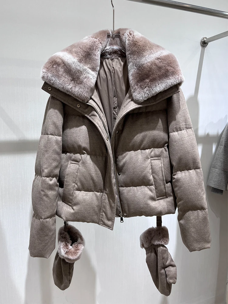 

Новые модные женские куртки из натурального натурального меха кролика рекс, толстые теплые пальто на гусином пуху, зимняя теплая женская верхняя одежда, куртки-пуховики