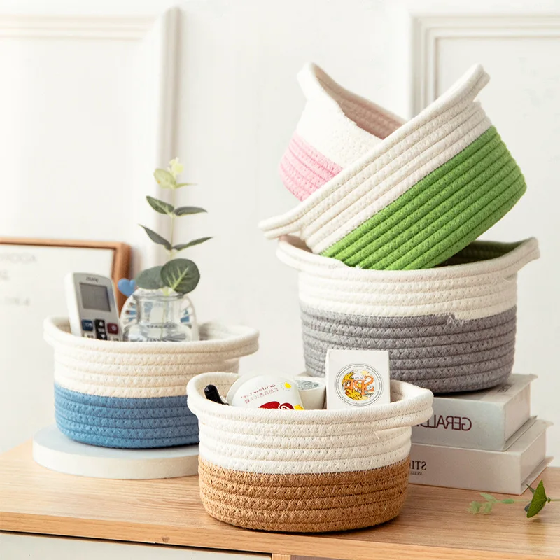 

Cat Ear Shape Desktop Storage Basket Cotton Flax Woven Clothing Cosmetics Sundries Toys Storage For Bedroom Dresser Home Decor